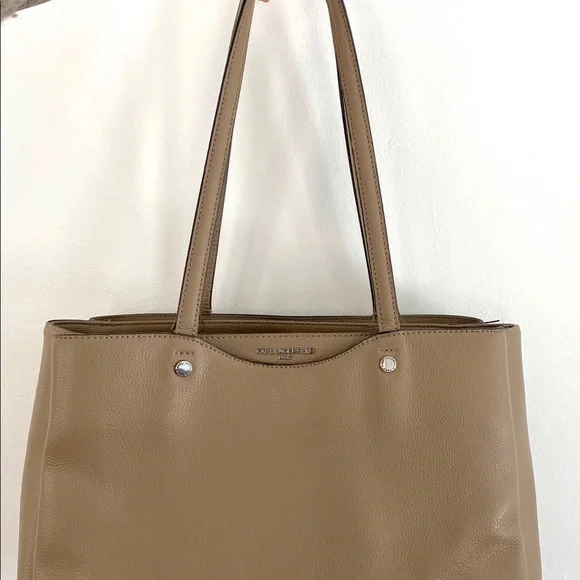 Karl Lagerfeld Dorine Leather Tote Bag Taupe/ Tan - Picture 2 of 12